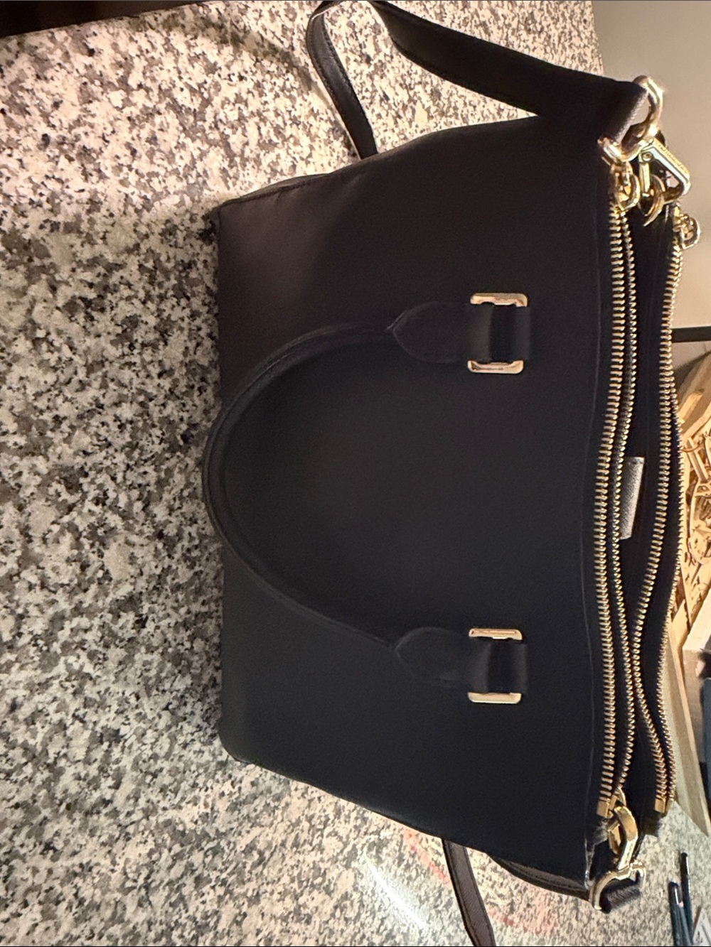Michael Kors Black Leather Crossbody Satchel with Gold Accents - Picture 2 of 4